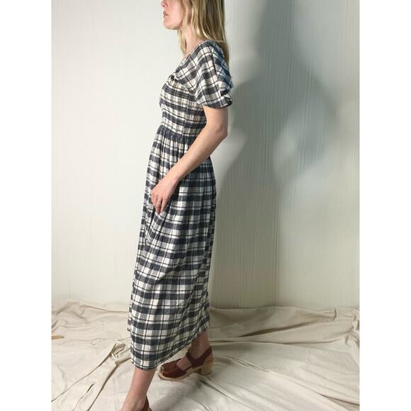 THE GREAT Gingham B&W Plaid Smocked Bust Flutter Sleeve Maxi Dress US SMALL - Picture 9 of 16